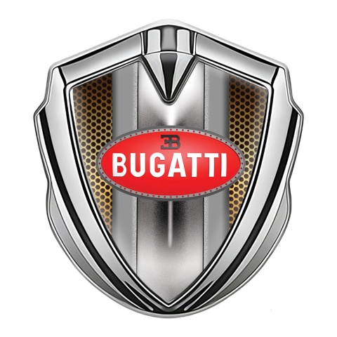Bugatti Emblem Badge Self Adhesive Silver Orange Grate Italian Motif