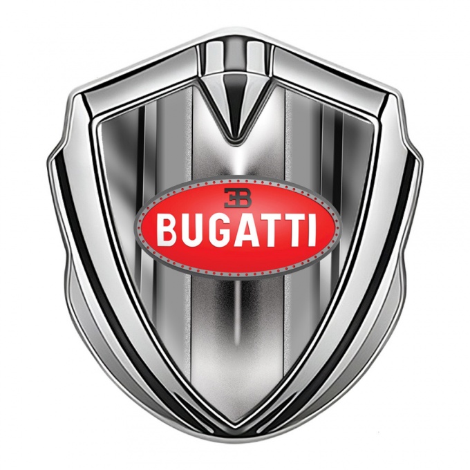 Bugatti Metal Emblem Badge Silver Metallic Finish Classic Oval Logo