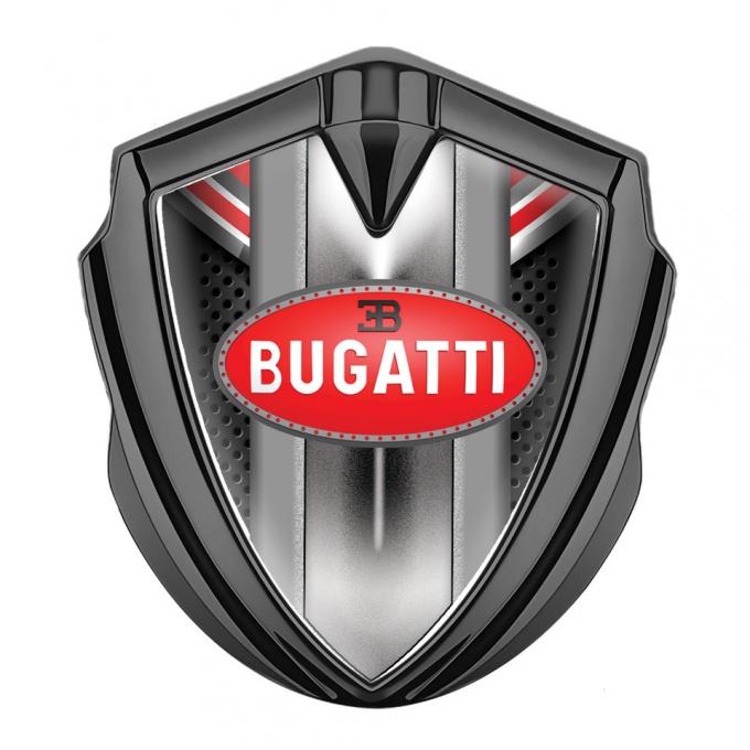 Bugatti Emblem Metal Badge Graphite Red Fragments Perforated Frame