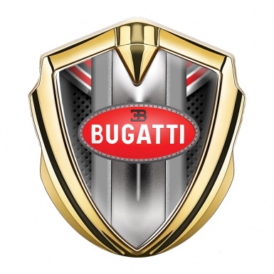 Bugatti Emblem Metal Badge Gold Red Fragments Perforated Frame
