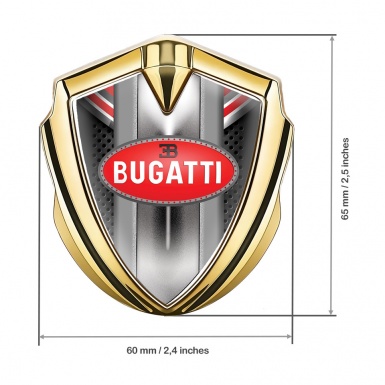 Bugatti Emblem Metal Badge Gold Red Fragments Perforated Frame