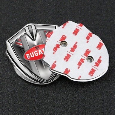 Bugatti Emblem Metal Badge Silver Red Fragments Perforated Frame