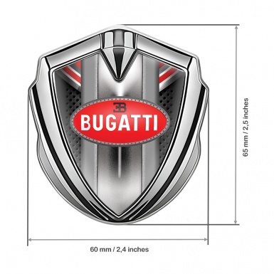 Bugatti Emblem Metal Badge Silver Red Fragments Perforated Frame