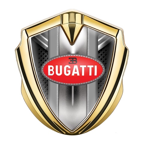 Bugatti 3d Emblem Badge Gold Grey Fragments Perforated Frame