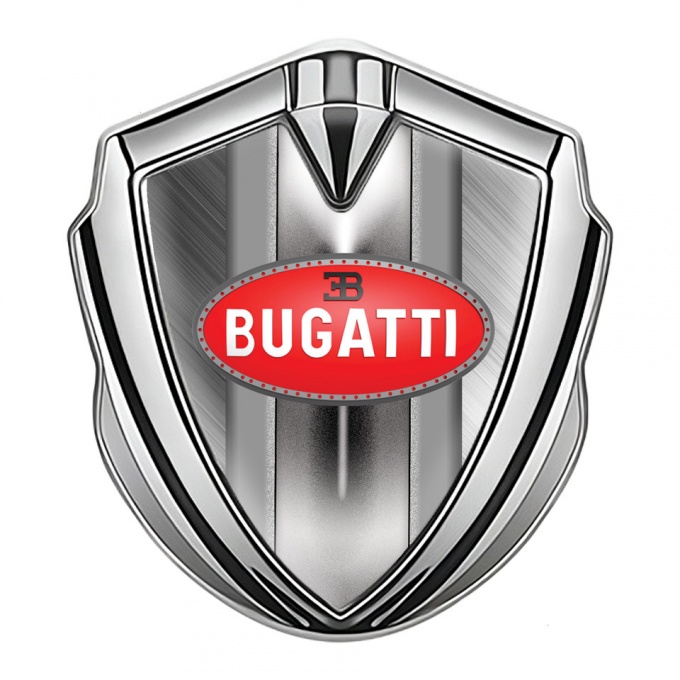 Bugatti Emblem Car Badge Silver Brushed Frame Classic Oval Logo