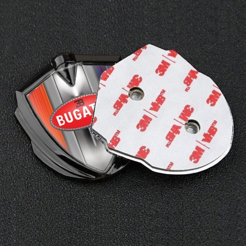 Bugatti Metal Domed Emblem Graphite Multicolor Frame Classic Red Logo