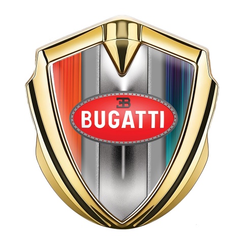 Bugatti Metal Domed Emblem Gold Multicolor Frame Classic Red Logo