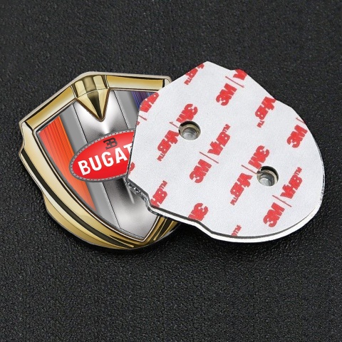 Bugatti Metal Domed Emblem Gold Multicolor Frame Classic Red Logo