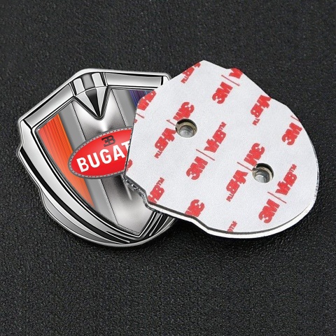 Bugatti Metal Domed Emblem Silver Multicolor Frame Classic Red Logo