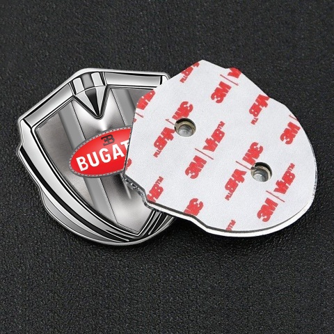 Bugatti Badge Self Adhesive Silver Polished Metal Classic Red Logo