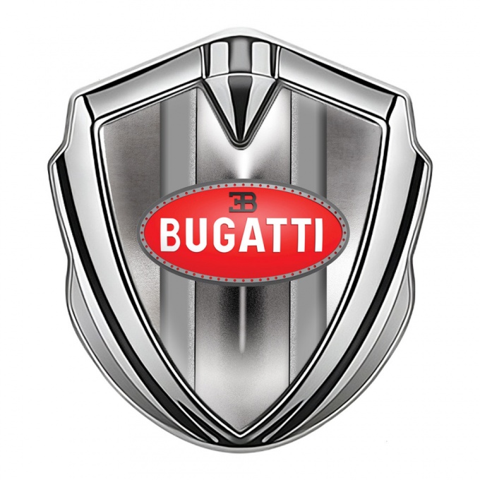 Bugatti Badge Self Adhesive Silver Polished Metal Classic Red Logo