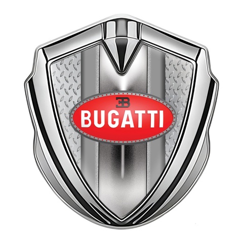Bugatti Metal Emblem Self Adhesive Silver Treadplate Classic Logo Design