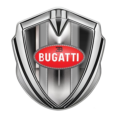 Bugatti Emblem Trunk Badge Silver White Stripe Classic Logo Design