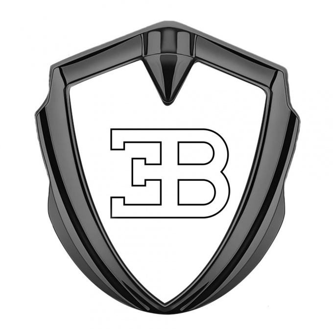 Bugatti Metal Emblem Badge Graphite White Print Outline Logo Design