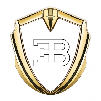 Bugatti Metal Emblem Badge Gold White Print Outline Logo Design