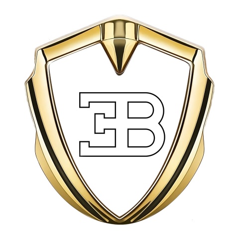 Bugatti Metal Emblem Badge Gold White Print Outline Logo Design