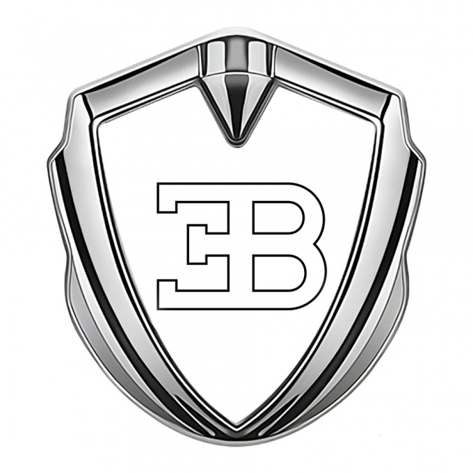 Bugatti Metal Emblem Badge Silver White Print Outline Logo Design