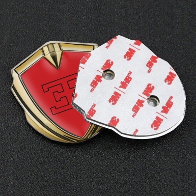 Bugatti Domed Emblem Badge Gold Red Print Outline Logo Design