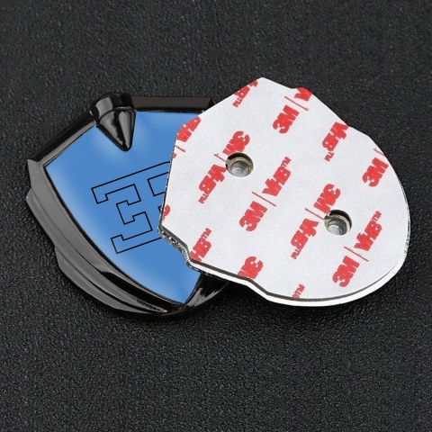 Bugatti Emblem Metal Badge Graphite Blue Fill Outline Logo Edition