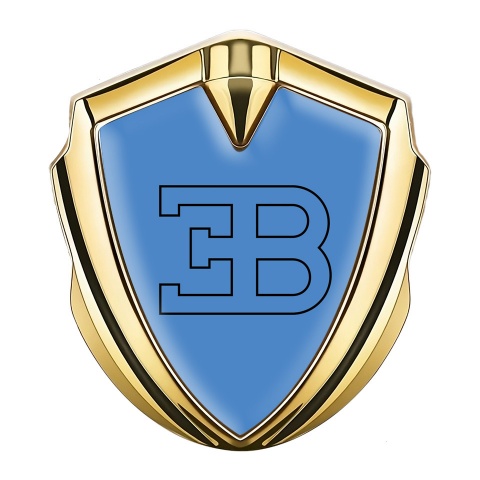Bugatti Emblem Metal Badge Gold Blue Fill Outline Logo Edition