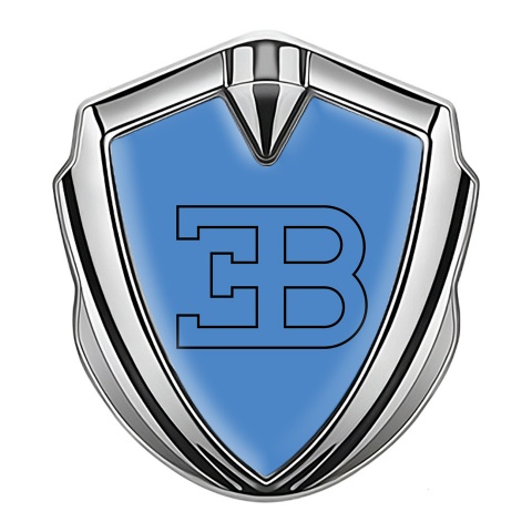 Bugatti Emblem Metal Badge Silver Blue Fill Outline Logo Edition