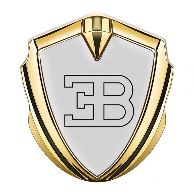 Bugatti 3d Emblem Badge Gold Grey Background Outline Logo Edition