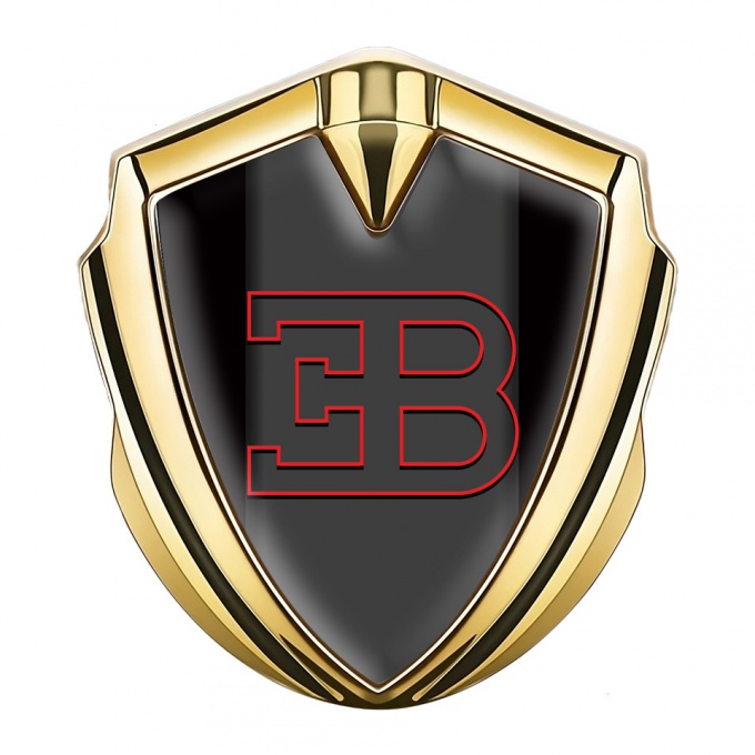 Bugatti Emblem Silicon Badge Gold Black Base Red Outline Logo
