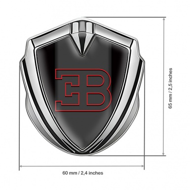 Bugatti Emblem Silicon Badge Silver Black Base Red Outline Logo