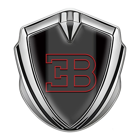 Bugatti Emblem Silicon Badge Silver Black Base Red Outline Logo