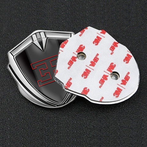 Bugatti Emblem Silicon Badge Silver Black Base Red Outline Logo