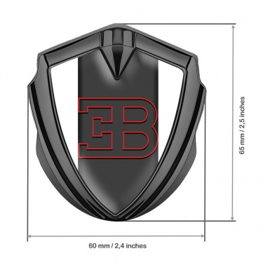 Bugatti Metal Domed Emblem Graphite White Base Red Outline Logo