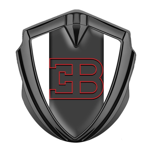 Bugatti Metal Domed Emblem Graphite White Base Red Outline Logo