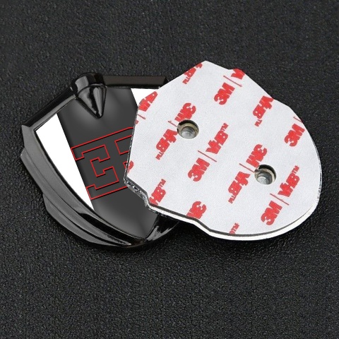 Bugatti Metal Domed Emblem Graphite White Base Red Outline Logo