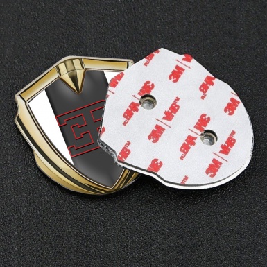 Bugatti Metal Domed Emblem Gold White Base Red Outline Logo