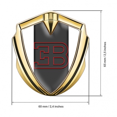 Bugatti Metal Domed Emblem Gold White Base Red Outline Logo