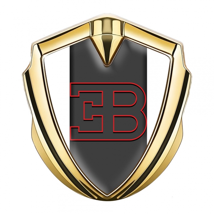 Bugatti Metal Domed Emblem Gold White Base Red Outline Logo