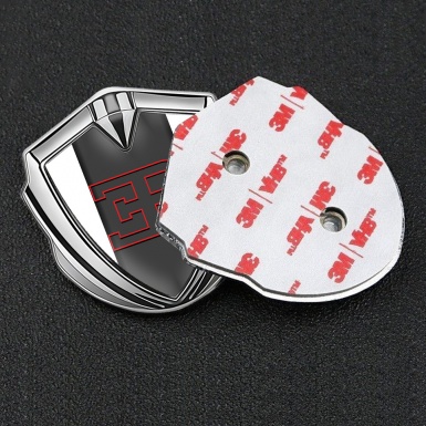 Bugatti Metal Domed Emblem Silver White Base Red Outline Logo