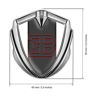 Bugatti Metal Domed Emblem Silver White Base Red Outline Logo