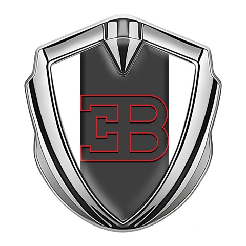 Bugatti Metal Domed Emblem Silver White Base Red Outline Logo