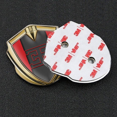 Bugatti Emblem Badge Self Adhesive Gold Crimson Base Red Outline Logo