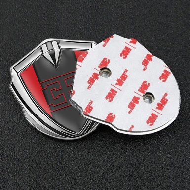 Bugatti Emblem Badge Self Adhesive Silver Crimson Base Red Outline Logo