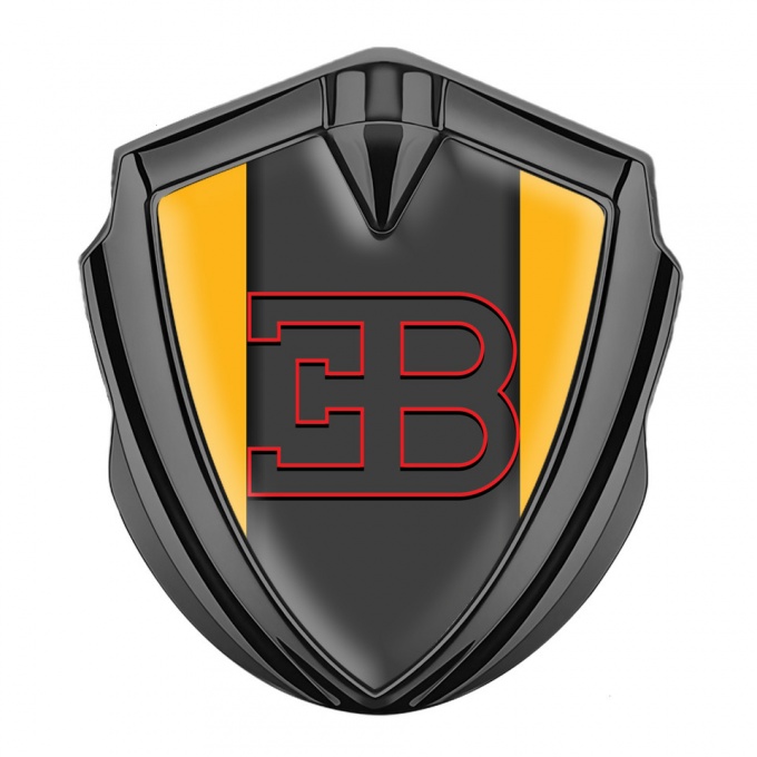 Bugatti Emblem Fender Badge Graphite Yellow Print Red Outline Edition