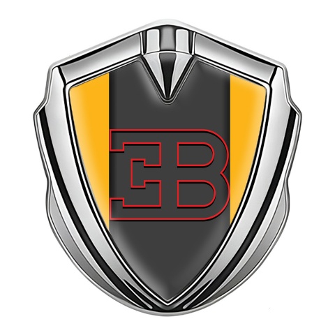 Bugatti Emblem Fender Badge Silver Yellow Print Red Outline Edition