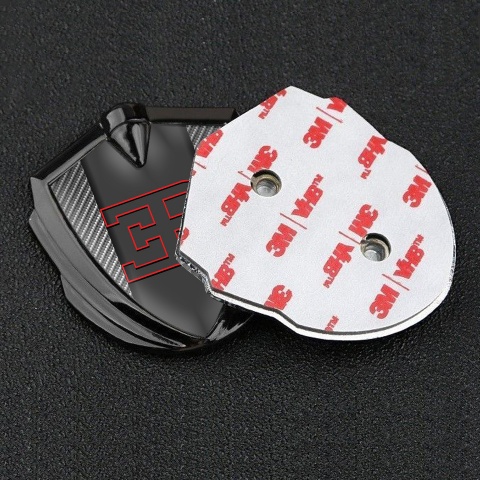 Bugatti Metal Emblem Self Adhesive Graphite Light Carbon Red Outline Edition