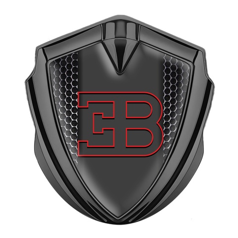 Bugatti Fender Emblem Badge Graphite Dark Mesh Red Outline Edition