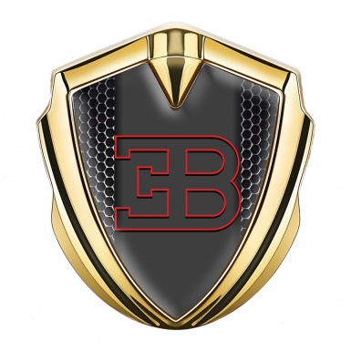 Bugatti Fender Emblem Badge Gold Dark Mesh Red Outline Edition