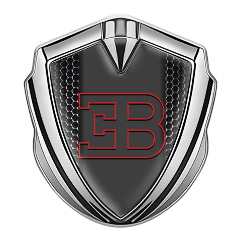 Bugatti Fender Emblem Badge Silver Dark Mesh Red Outline Edition