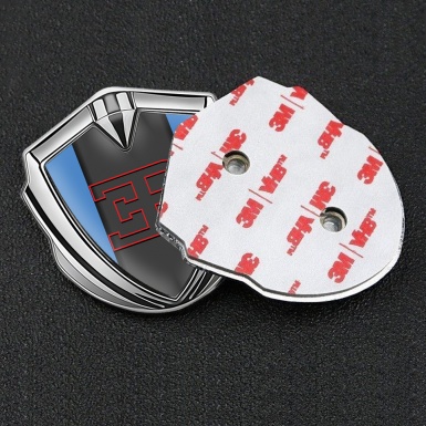 Bugatti Emblem Trunk Badge Silver Blue Base Red Outline Edition