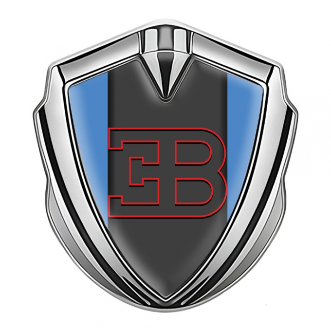 Bugatti Emblem Trunk Badge Silver Blue Base Red Outline Edition