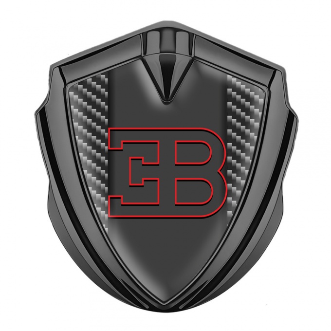Bugatti Metal Emblem Badge Graphite Dark Carbon Red Outline Logo